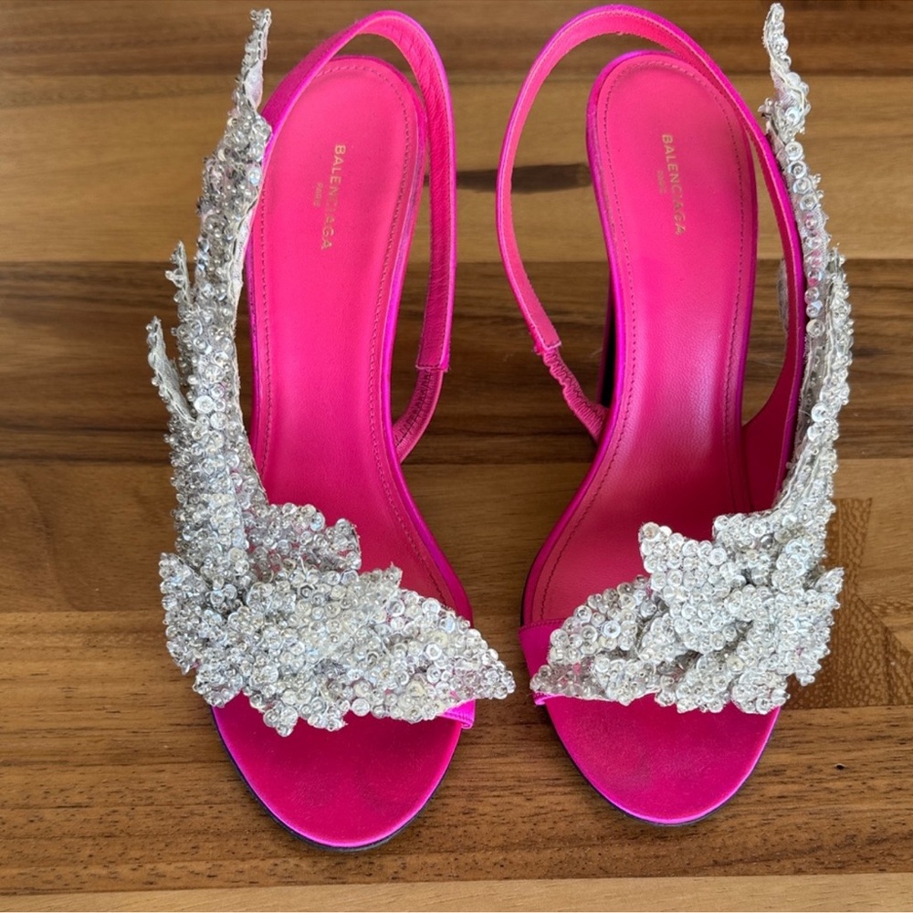 Balenciaga Fuchsia and Silver Embellished Heels